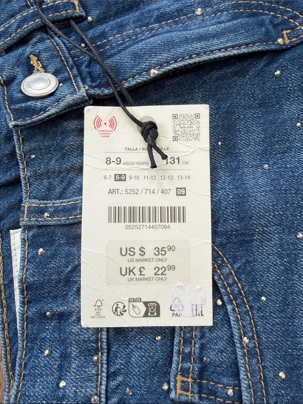 Zara Blue Denim Shorts with Silver Crystal Details